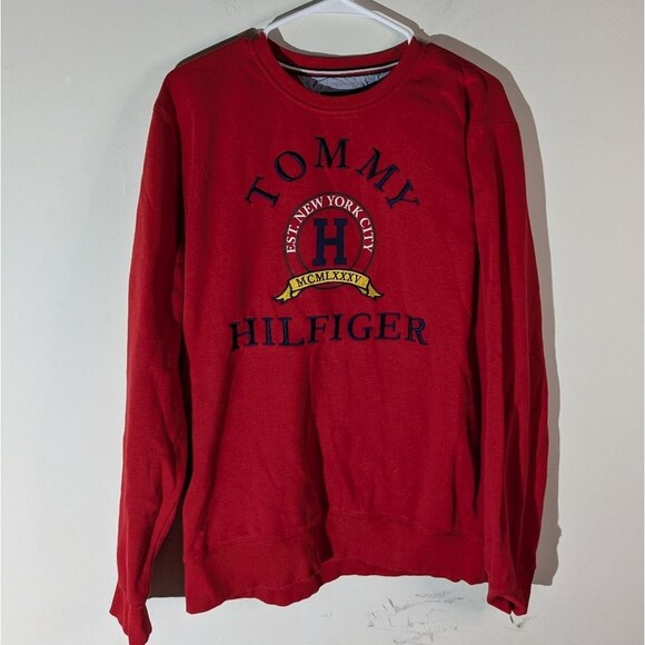 Tommy Hilfiger Red Large Graphic Crewneck Sweatshirt Men's Size Large - Picture 1 of 4